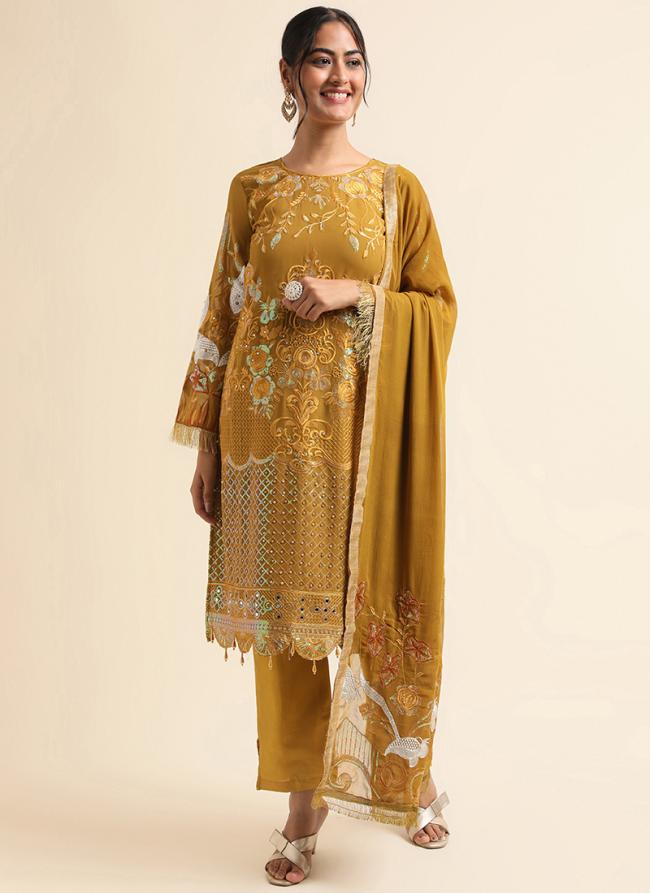 Net Green Traditional Wear Zari Work Straight Suit